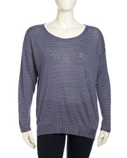Dolman Striped Linen Sweater, Northern Light, Womens