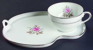 Noritake Roanne Snack Plate & Cup Set, Fine China Dinnerware   Taupe Bands, Pink