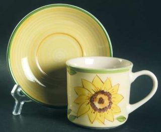 Essential Home Sunflower Poise Flat Cup & Saucer Set, Fine China Dinnerware   Ye