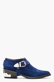 Toga Pulla Indigo Blue Suede Western Buckle Ankle Boot