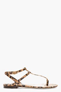 Dolce And Gabbana Brown Leather Leopard Spot Flat Sandals