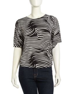 Dolman Sleeve Swirl Striped Top, Black/White
