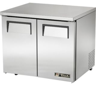 True 36 Low Profile Undercounter Refrigerator   2 Solid Doors, Aluminum/Stainless