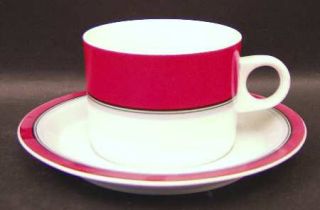 Studio Nova Terrace Twist Red Flat Cup & Saucer Set, Fine China Dinnerware   Red