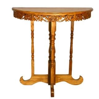 Natural Teak Wood Console Table With Vine Carving