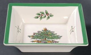 Spode Christmas Tree Green Trim Square Tray, Fine China Dinnerware   Newer Backs