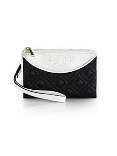 Tory Burch Fleming Quilted Colorblock Smartphone Wristlet   Black