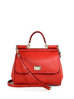 Dolce & Gabbana Miss Sicily Textured Leather Bag   Medium Red