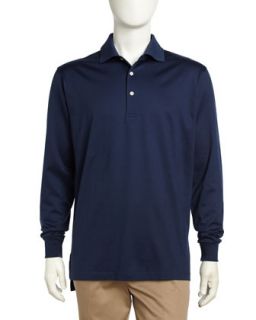 Long Sleeve Poplin Polo Shirt, Navy