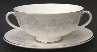 Royal Doulton Meadow Mist Footed Cream Soup Bowl & Cup Saucer Set, Fine China Di