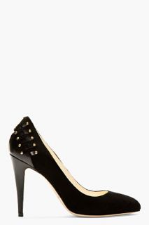 Brian Atwood Black Suede And Leather Studded Jaida Pumps