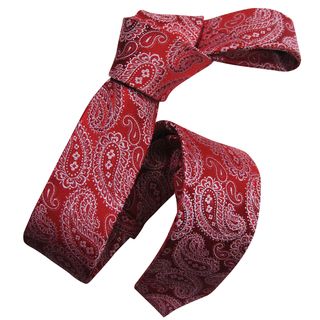 Dmitry Mens Red Italian Silk Paisley patterned Skinny Tie