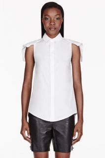 Mcq Alexander Mcqueen White Lily Flag Sleeve Blouse