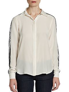 Lace Panel Silk Shirt   White
