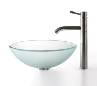 Kraus CGV101FR12mm2180 Frosted Glass Vessel Sink and Aldo Faucet Stainless Steel