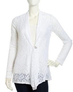 Embroidered Lace Front Cardigan, White
