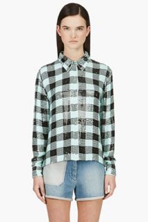 Filles A Papa Seafoam Green And Black Handmade Sequined Check Blouse