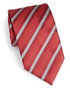 Brioni Silk Striped Tie   Red