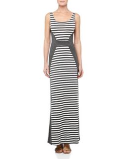 Paneled Striped Maxi Dress, Gray/Ivory