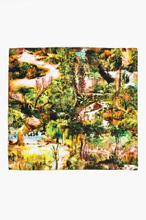 Carven Green And Brown Silk Jungle Print Scarf