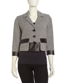 Tweed Leather Contrast Jacket, Black Multi