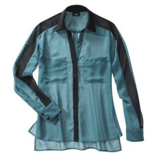 Mossimo Womens Long Sleeve Colorblock Top   Teal/Black S