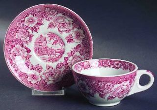 Shenango Roselyn Pink Flat Cup & Saucer Set, Fine China Dinnerware   Pink Floral