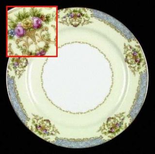Noritake Chevonia Dinner Plate, Fine China Dinnerware   Blue & Tan Border,Floral