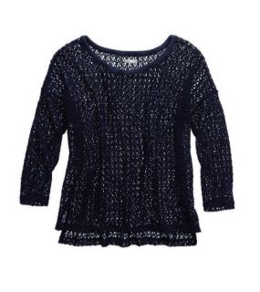 Royal Navy Aerie Open Knit Crochet Sweater, Womens XS