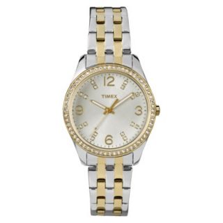 Timex Womens Two Tone Bracelet and Case Watch with Crystal Textured Silver