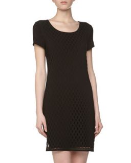 Geometric Lazercut Jersey Dress, Black
