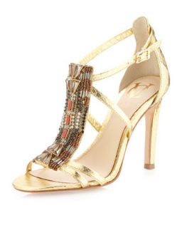 Roselle Beaded Sandal, Pale Gold