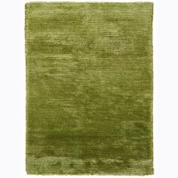 Handwoven Wool Blend Green Mandara Shag Rug (5 X 76)