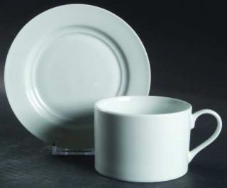 Fitz & Floyd Gourmet White Flat Cup & Saucer Set, Fine China Dinnerware   Solid