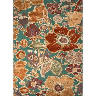 Hand tufted Transitional Bold Floral pattern Blue Rug (8 X 11)