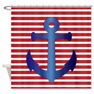  Blue Anchor On Striped Background Shower Curtain  Use code FREECART at Checkout
