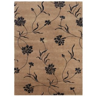 Hand knotted Floral Tan Wool/ Art silk Rug (96 X 136)