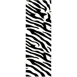 Handmade Zebra Wave White/ Black N. Z. Wool Runner (26 X 14) (WhitePattern AnimalMeasures 0.625 inch thickTip We recommend the use of a non skid pad to keep the rug in place on smooth surfaces.All rug sizes are approximate. Due to the difference of moni