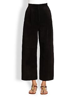 Valentino Suede Cropped Wide Leg Pants   Black