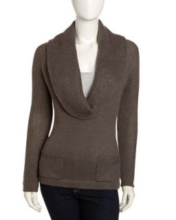Honeycomb Raglan Cowl Sweater, Gray