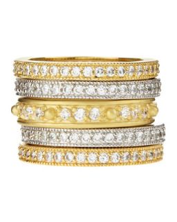 Two Tone Stackable CZ Rings Set, Size 6