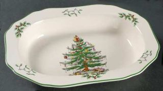 Spode Christmas Tree Green Trim 11 Oval Vegetable Bowl, Fine China Dinnerware  