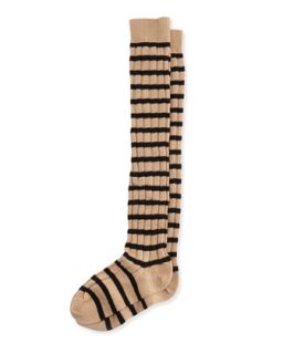 Striped Knee High Socks, Tan/Black