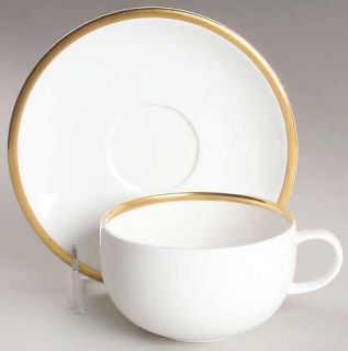 Wedgwood Plato Gold Flat Cup & Saucer Set, Fine China Dinnerware   Gold Trim,Cou