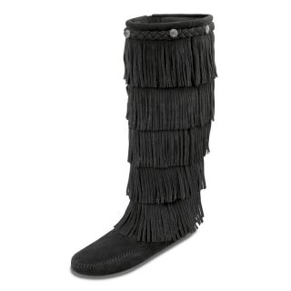 Minnetonka Womens 5 Layer Fringe Boots   Black Suede   1659 BLK 10, 10