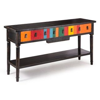 Vidal Distressed Black/ Multicolor Console Table
