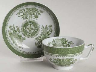 Spode Fitzhugh Green Canton Shape Footed Cup & Saucer Set, Fine China Dinnerware