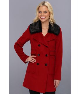 Ivanka Trump Faux Fur Double Breasted Peacoat Womens Coat (Red)