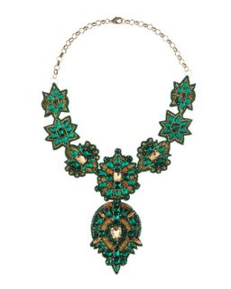 Elbert Golden Bib Necklace, Emerald