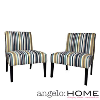 Angelohome Bradstreet Shoreline Stripe Blue Upholstered Armless Chair (set Of 2)